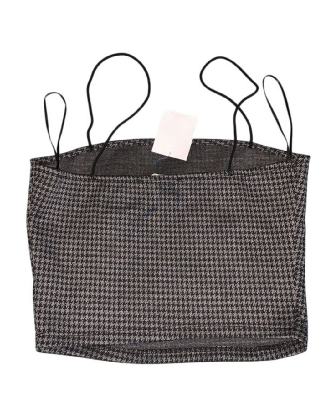Houndstooth Cropped Tank Top With Spaghetti Straps  Small  Bear Dance  Cotton Bl - Picture 3 of 5
